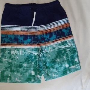 NWT boy's Land's End blue topical swim trunk M